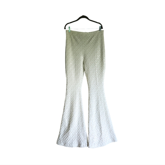 NADINE MERABI MEGHAN White Beige Flare Embroidered Sequin Velvet Trousers Pants - Picture 14 of 16